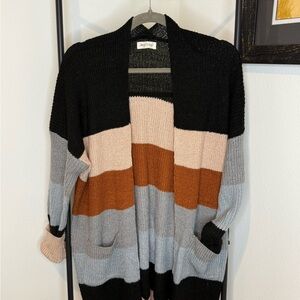 Lovely Melody Striped Cardigan - Black, Tan, Gray